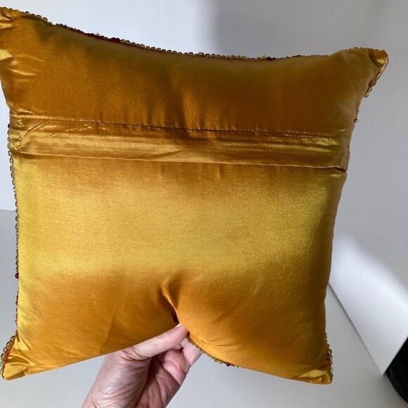 Pier 1 Imports Beaded Luxury Throw Pillow Geometric Red Gold Silver 11 x 11" - Picture 6 of 8